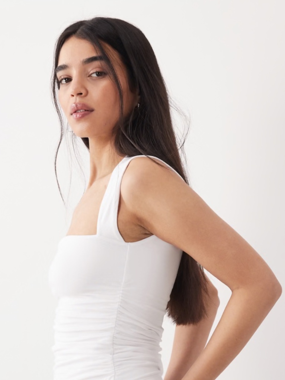 Abercrombie & Fitch White Ruched Square Neck Bodysuit (Size Large)